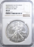 2008-W REV. OF 07 BURNISHED SILVER EAGLE NGC MS-69
