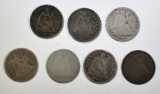 LOT OF 7 MIXED DATE SEATED HALF DIMES