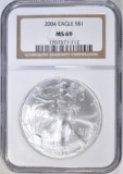 2004  AMERICAN SILVER EAGLE NGC MS-69