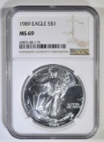 1989 AMERICAN SILVER EAGLE NGC MS-69
