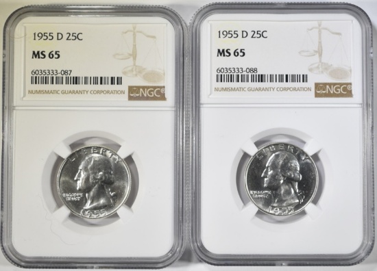 2-1955-D WASHINGTON QUARTERS NGC MS-65