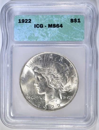 1922 PEACE DOLLAR ICG MS-64