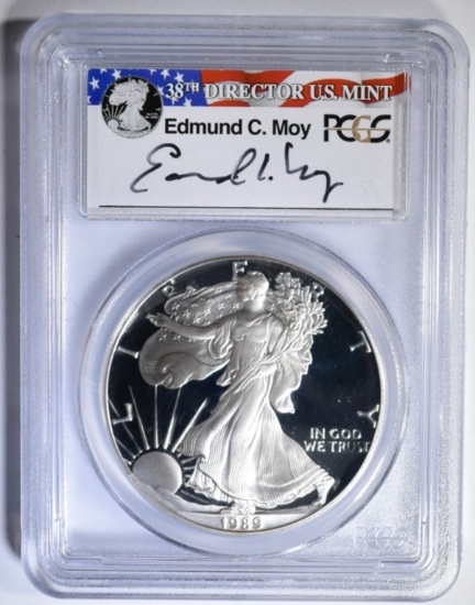 1989-S SILVER EAGLE PCGS PR-69 DCAM EDMOND MOY