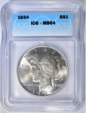 1934 PEACE DOLLAR   ICG MS-64