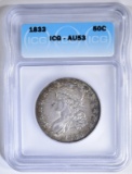 1833 BUST HALF DOLLAR  ICG AU-53