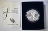 2019-W BURNISHED SILVER EAGLE ORIG BOX/COA