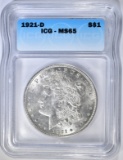 1921-D MORGAN DOLLAR ICG MS-65