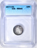 1877-CC SEATED LIBERTY DIME ICG MS-66 COLOR!