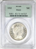 1892 BARBER HALF DOLLAR PCGS MS-63 OGH