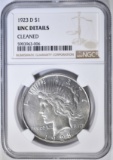 1923-D PEACE DOLLAR NGC UNC CLEANED