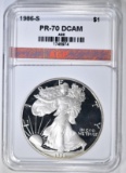 1986-S AMERICAN SILVER EAGLE AGP PERFECT PR DCAM