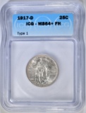 1917-D T-1 STANDING LIBERTY QUARTER  ICG MS-64 FH