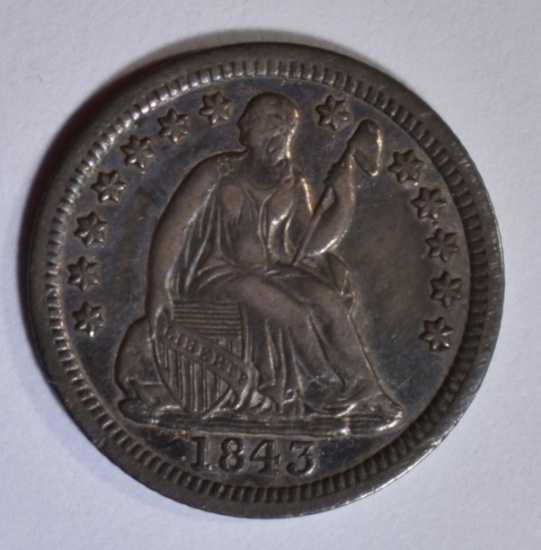 1843 SEATED HLAF DIME  XF/AU