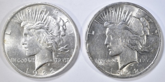 2 1922 PEACE DOLLARS BU