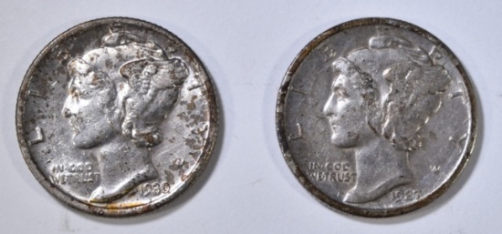 1927-D & 1930-S MERCURY DIMES  AU