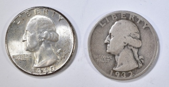 1932-D FINE & 1940 GEM BU WASHINGTON QUARTERS