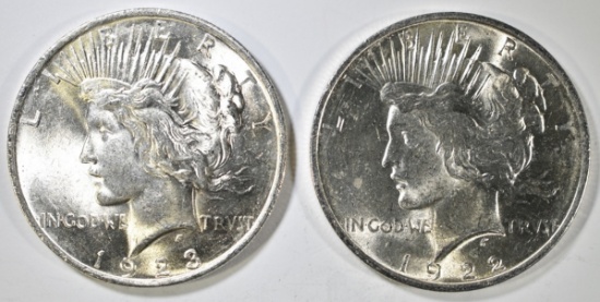 1922 & 23 PEACE DOLLARS BU