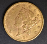 1866 GOLD $20 LIBERTY  CH AU