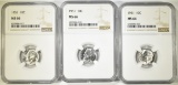 3 1951 ROOSEVELT DIMES NGC MS-66