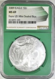 2009 SILVER EAGLE NGC MS-69 FROM MINT SEALED BOX