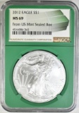 2012 SILVER EAGLE NGC MS-69 FROM MINT SEALED BOX