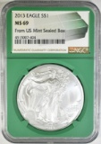 2013 SILVER EAGLE NGC MS-69 FROM MINT SEALED BOX