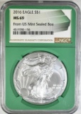 2016 SILVER EAGLE NGC MS-69 FROM MINT SEALED BOX