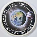 50TH ANNIV SPUTNIK 1957-2007 SILVER ORBITAL COIN