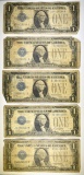5 1928 $1 SILVER CERTIFICATES 