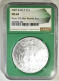 2007 SILVER EAGLE NGC MS-69 FROM MINT SEALED BOX