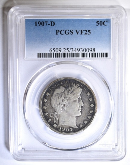 1907-D BARBER HALF DOLLAR PCGS VF-25