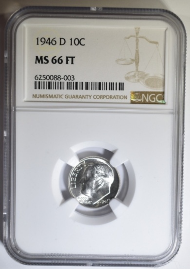 1946-D ROOSEVELT DIME NGC MS-66 FT