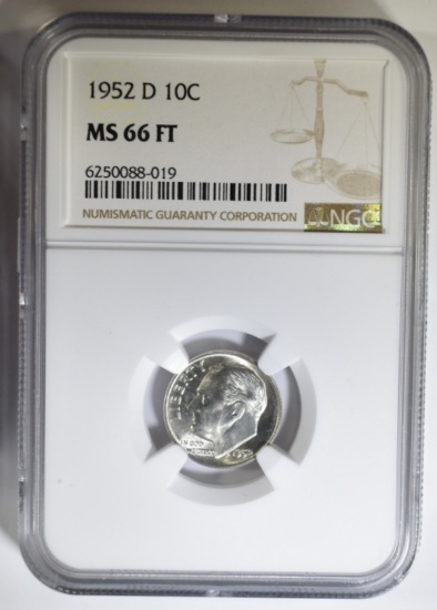 1952-D ROOSEVELT DIME NGC MS-66 FT