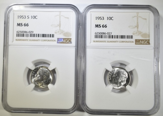 1953 & 53-S ROOSEVELT DIMES NGC MS-66