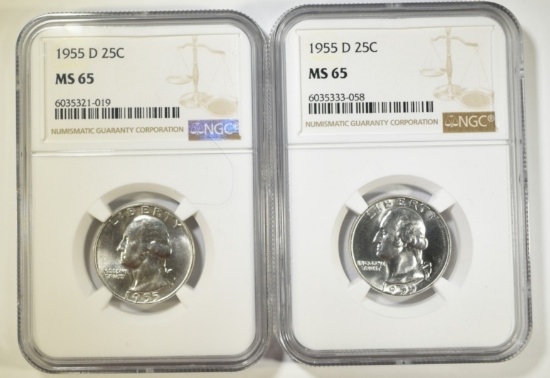 2-1955-D WASHINGTON QUARTERS NGC MS-65