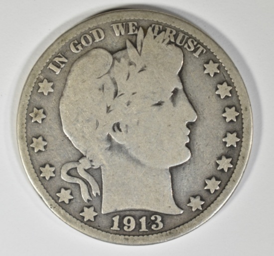 1913  BARBER HALF DOLLAR VG