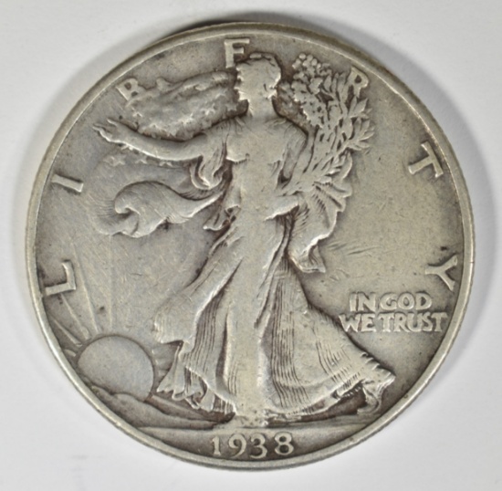 1938-D WALKING LIBERTY HALF DOLLAR VF