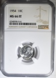 1954 ROOSEVELT DIME NGC MS-66 FT