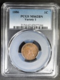 1886 T-1 INDIAN CENT PCGS MS-62 BN