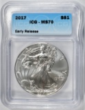 2017 SILVER EAGLE, ICG MS-70 EARLY RELEASE