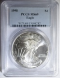 1998 AMERICAN SILVER EAGLE PCGS MS-69