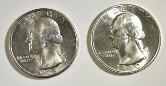 1936 & 1950 WASHINGTON QUARTERS CH/GEM BU