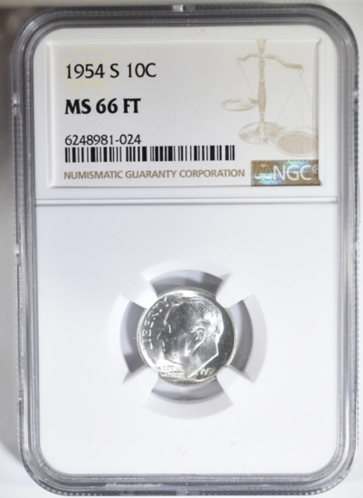 1954-S ROOSEVELT DIME NGC MS-66 FT