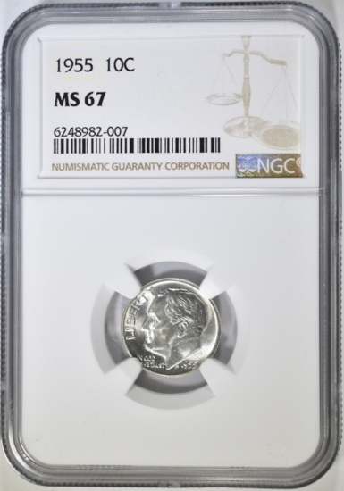 1955 ROOSEVELT DIME NGC MS-67