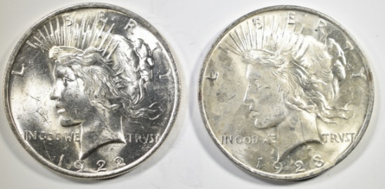 1922 & 23 PEACE DOLLARS BU