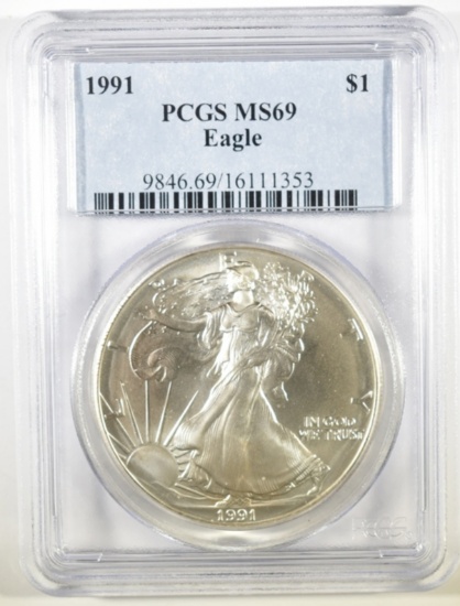 1991 AMERICAN SILVER EAGLE PCGS MS-69