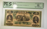 1860 $5 CITIZENS BANK OF LOUISIANA PCGS 64