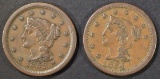 1852 XF & 1854 VF LARGE CENTS