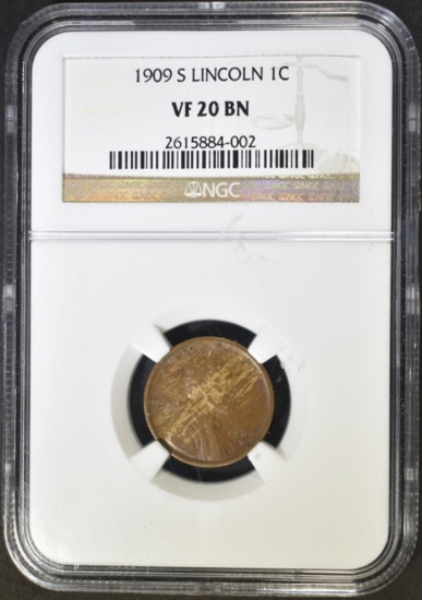 1909-S LINCOLN CENT NGC VF-20 BN