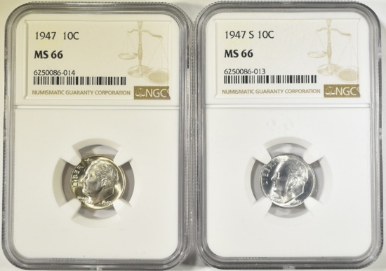 1947-P,S ROOSEVELT DIMES NGC MS-66